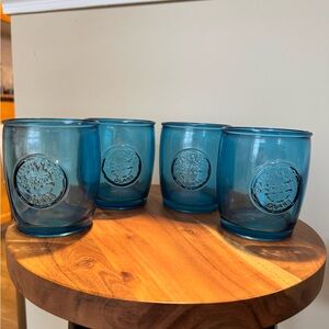 San Miguel Set of Four Glasses Tumblers Blue 100% Recycled Glass 12oz